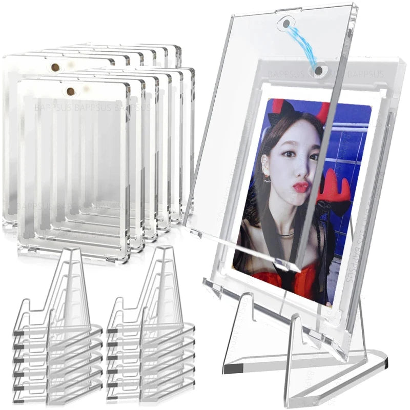 Magnetic Trading Card Protector with Display Stands 35PT Acrylic Card Holder Rack for Kpop Idol Game Card Storage Case Stand